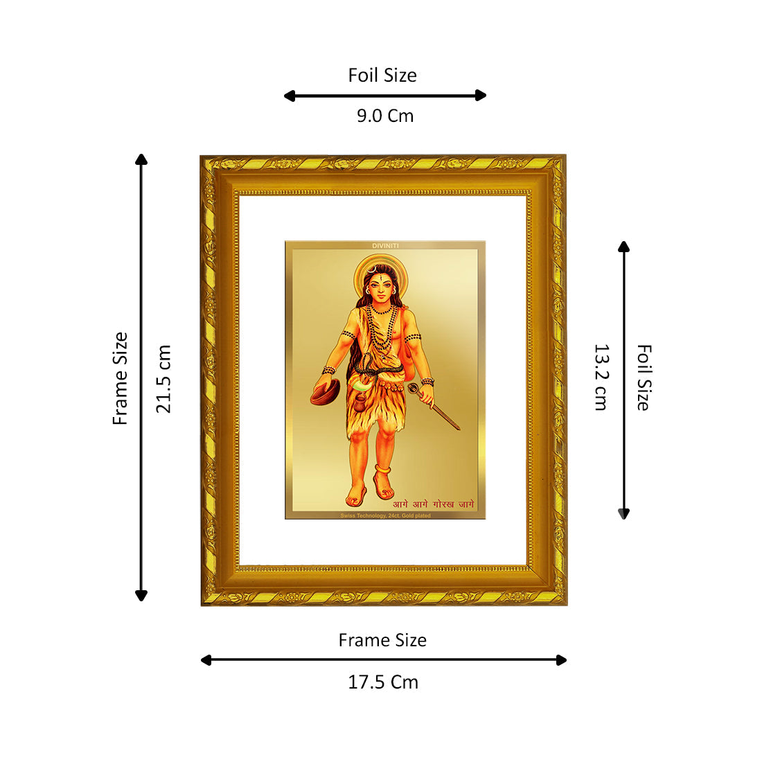 DIVINITI 24K Gold Plated Guru Gorakhnath Photo Frame For Home Wall Decor, Worship (21.5 X 17.5 CM)