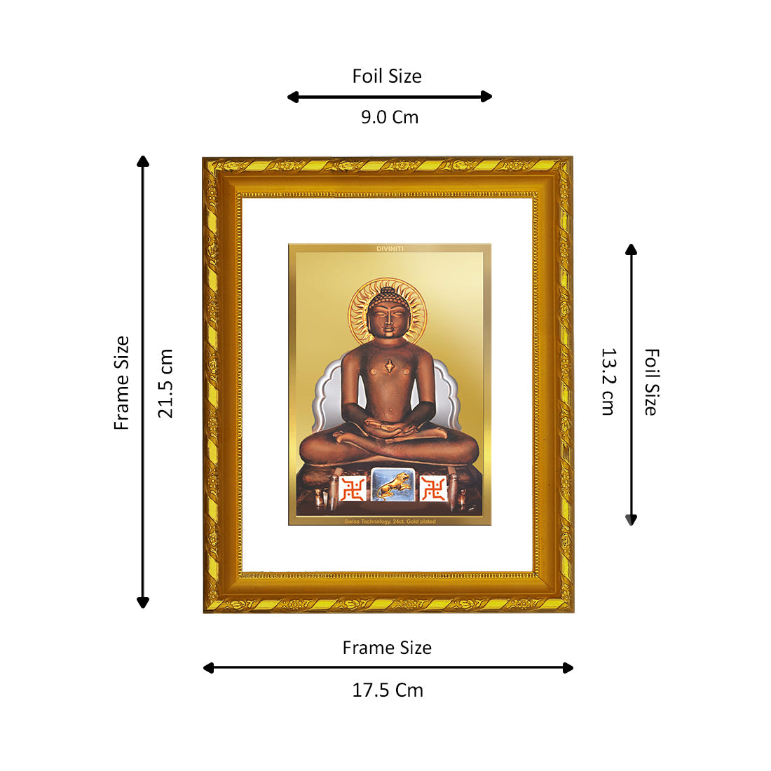 DIVINITI 24K Gold Plated Mahavira Wall Photo Frame For Home Decor, Prayer, Luxury Gift (21.5 X 17.5 CM)