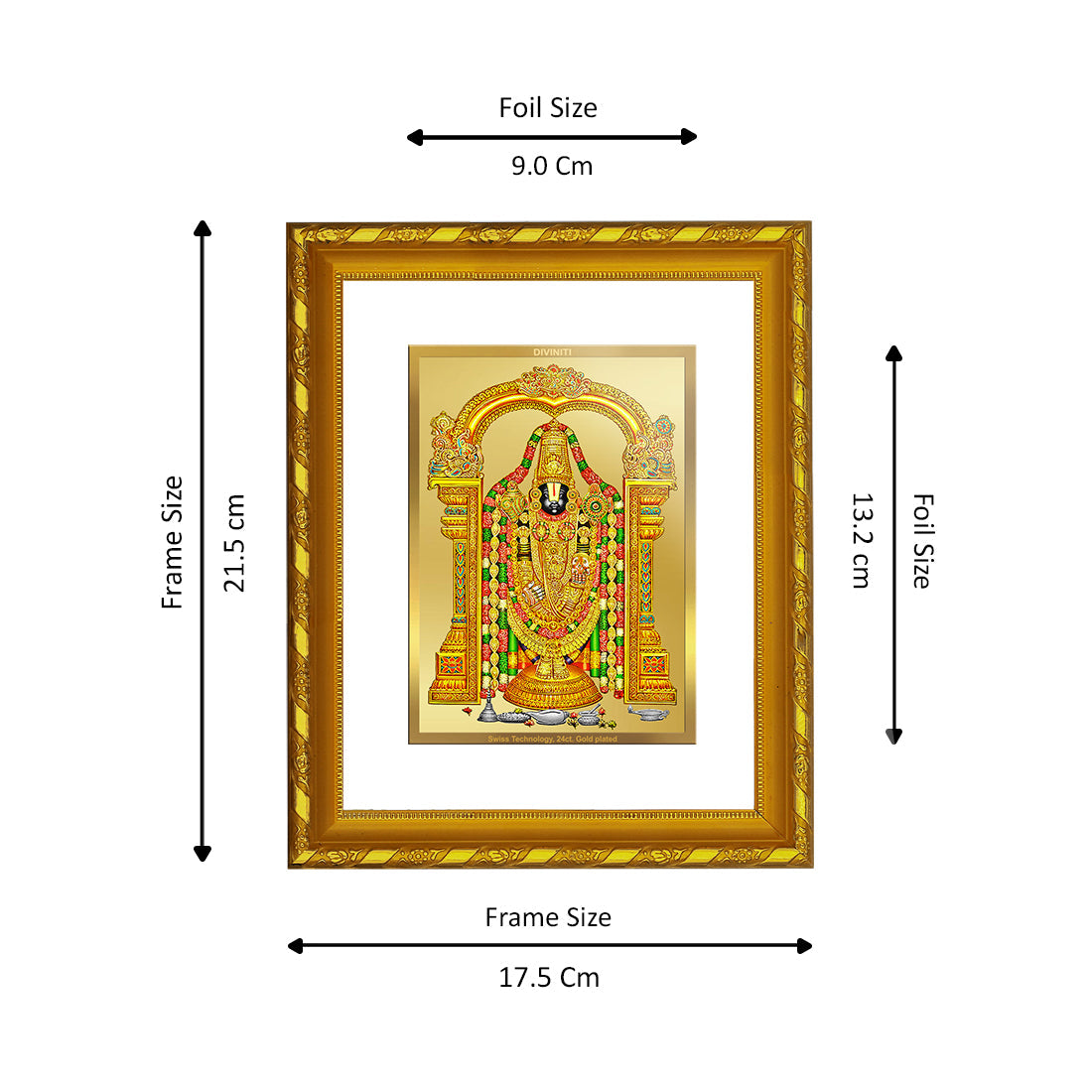 DIVINITI 24K Gold Plated Tirupati Balaji Wall Photo Frame For Home Decor, TableTop, Puja (21.5 X 17.5 CM)