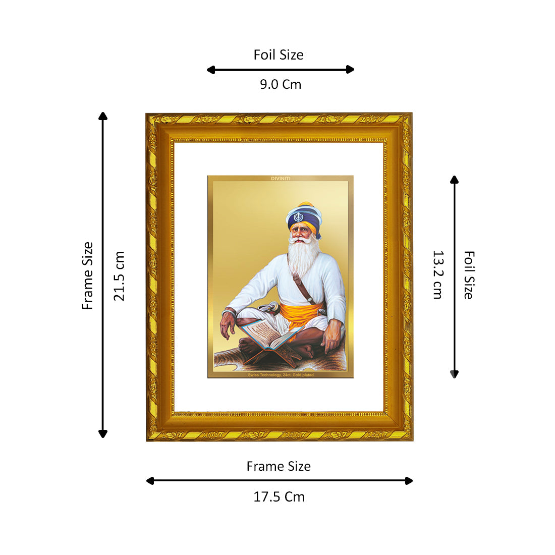 DIVINITI 24K Gold Plated Baba Deep Singh Photo Frame For Home Wall Decor, Worship (21.5 X 17.5 CM)