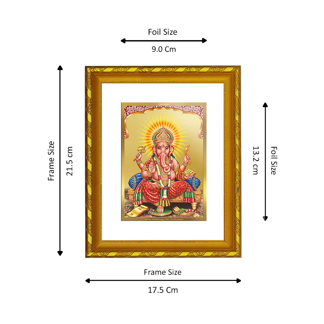 DIVINITI 24K Gold Plated Lord Ganesha Photo Frame For Home Wall Decor, Tabletop, Worship (21.5 X 17.5 CM)