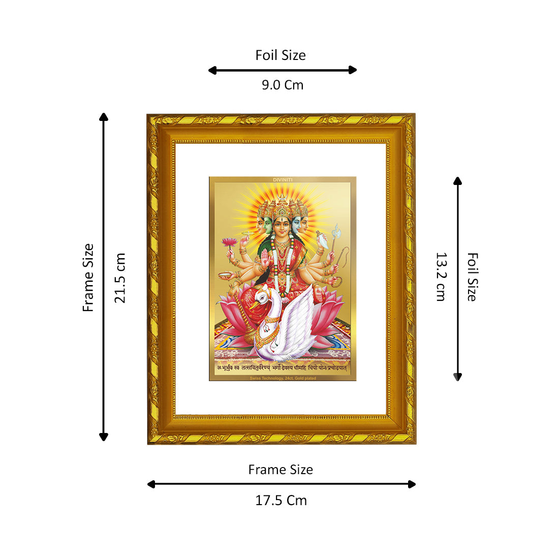 DIVINITI 24K Gold Plated Gayatri Mata Wall Photo Frame For Home Decor, Puja, Gift (21.5 X 17.5 CM)