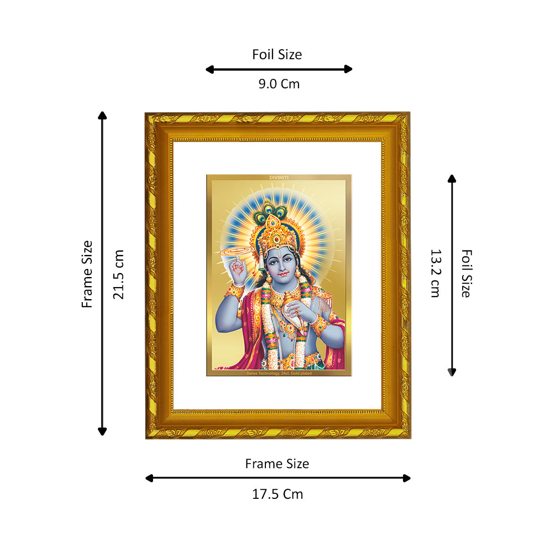 DIVINITI 24K Gold Plated Vishnu Ji Photo Frame For Home Wall Decor, TableTop, Puja, Gift (21.5 X 17.5 CM)