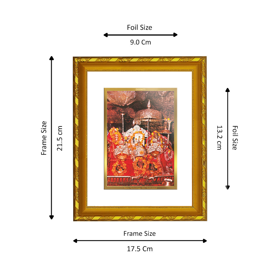 DIVINITI 24K Gold Plated Mata Ka Darbar Wall Photo Frame For Home Decor, Navratri Gift (21.5 X 17.5 CM)