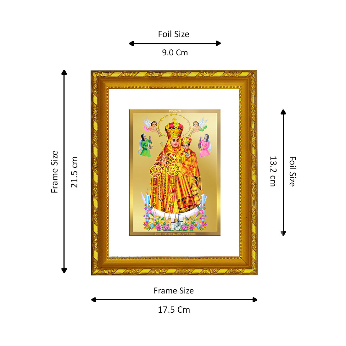 DIVINITI 24K Gold Plated Lady of Health Photo Frame For Home Wall Decor, Diwali Gift, Wealth (21.5 X 17.5 CM)