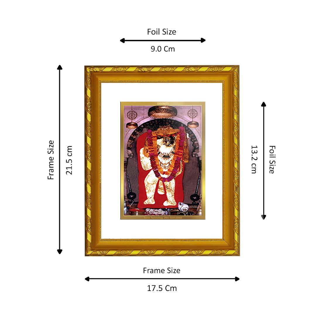 DIVINITI 24K Gold Plated Mahendipur Balaji Wall Photo Frame For Home Decor, Festival Puja (21.5 X 17.5 CM)