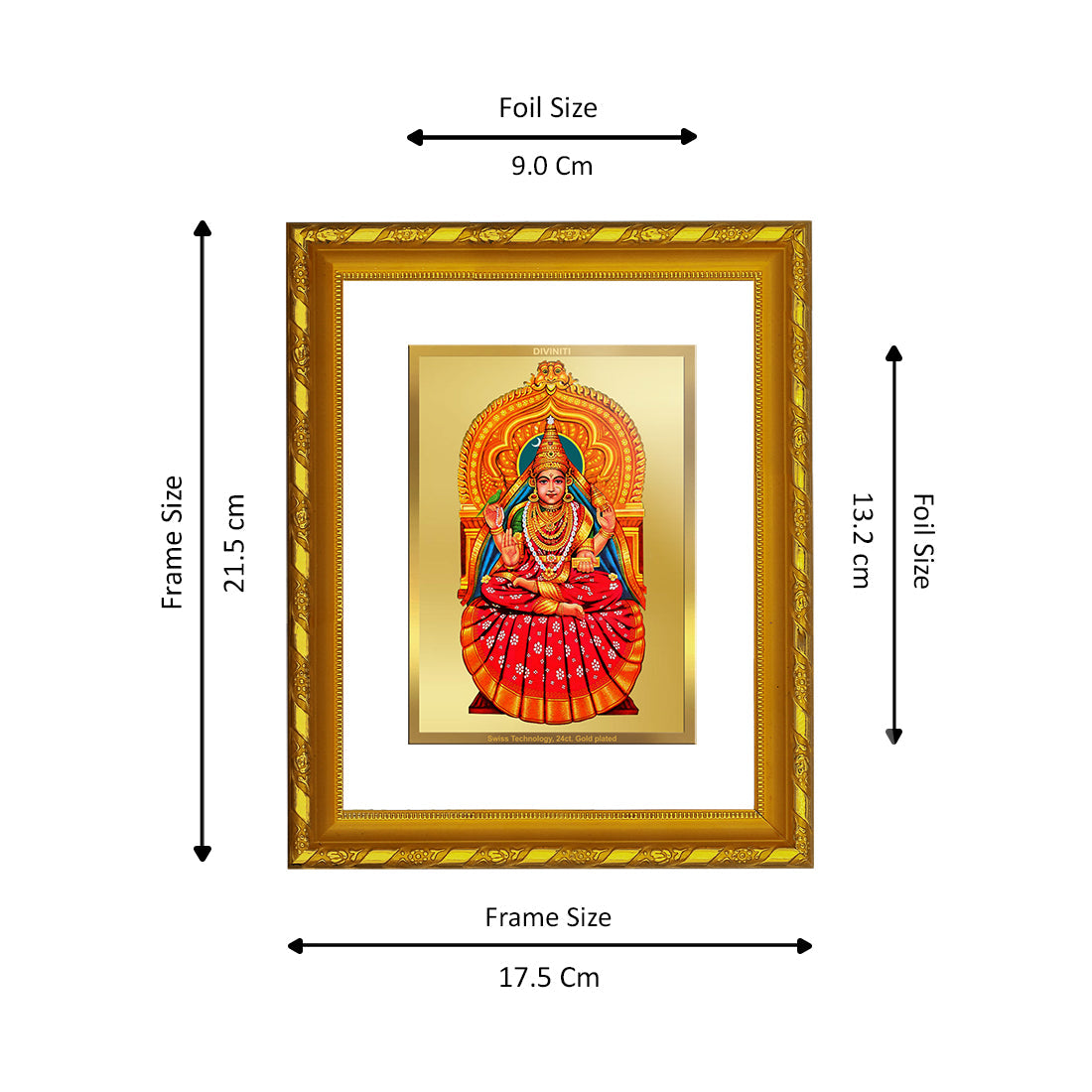 DIVINITI 24K Gold Plated Sharda Mata Photo Frame For Home Wall Decor, Tabletop, Puja (21.5 X 17.5 CM)