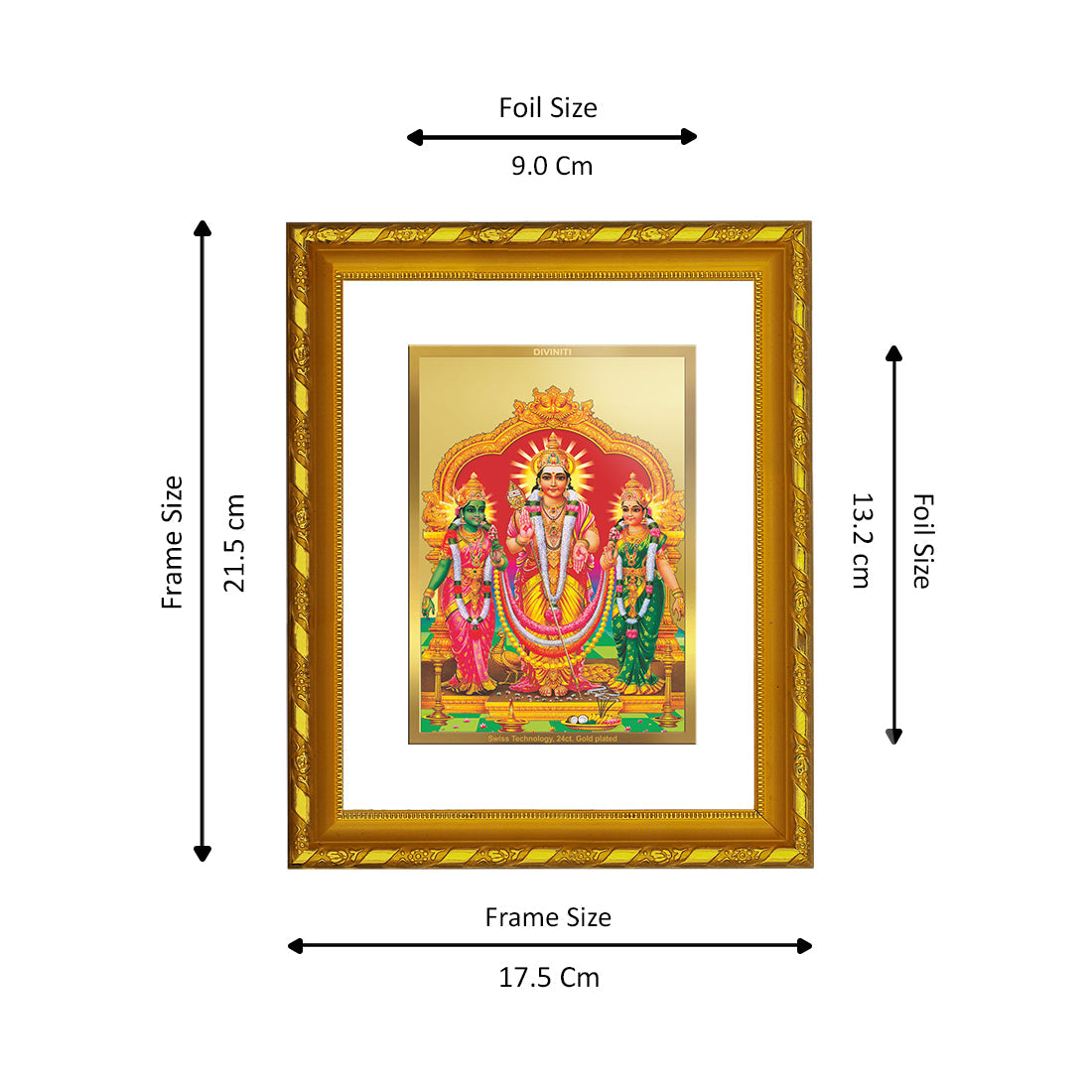 DIVINITI 24K Gold Plated Murugan Valli Photo Frame For Home Decor, Tabletop, Prayer (21.5 X 17.5 CM)