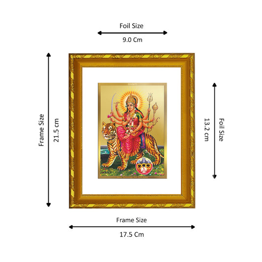 DIVINITI 24K Gold Plated Durga Ji Photo Frame For Home Decor, Puja, Festive Gift (21.5 X 17.5 CM)