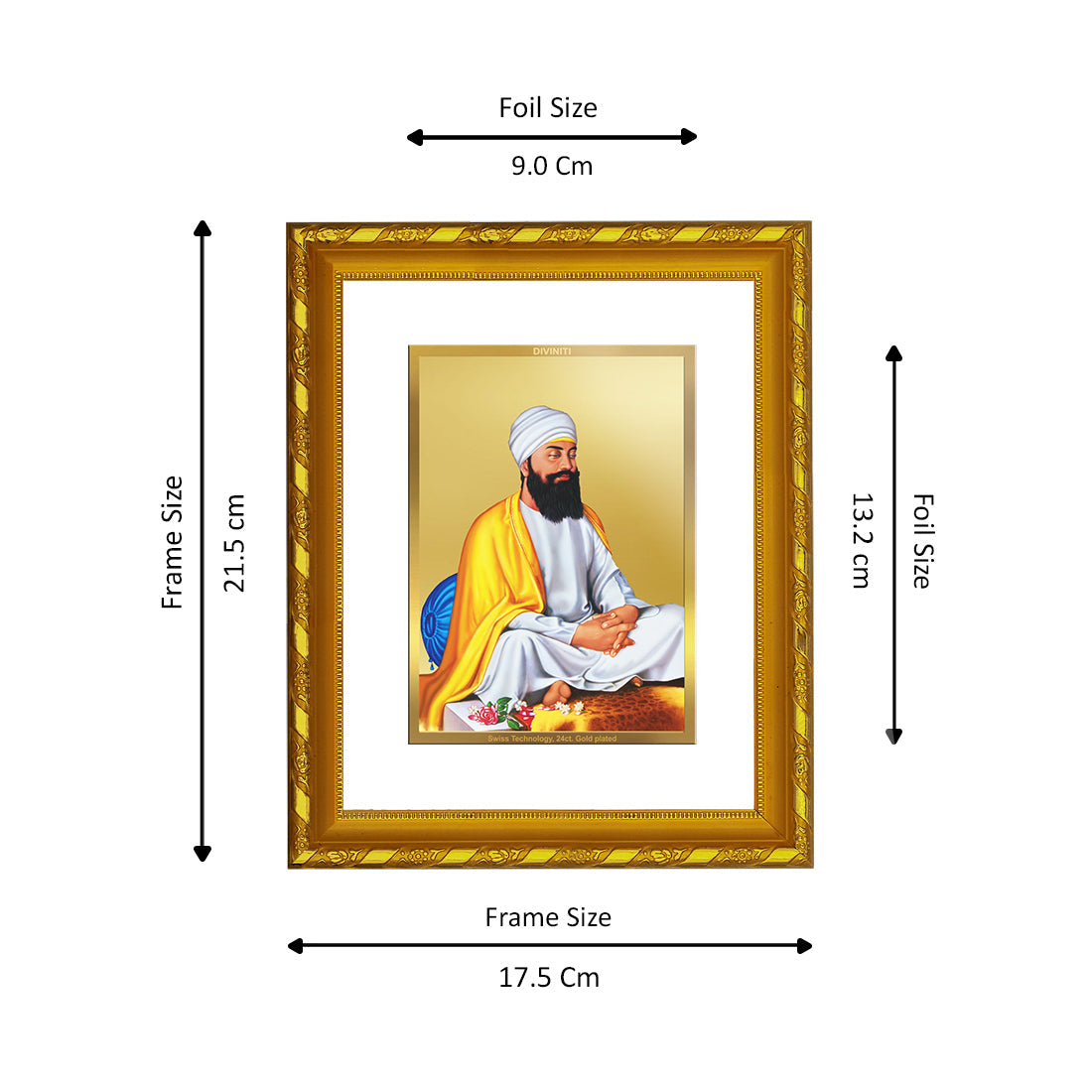 DIVINITI 24K Gold Plated Guru Tegh Bahadur Ji Photo Frame For Home Decor, Festive Gift (21.5 X 17.5 CM)