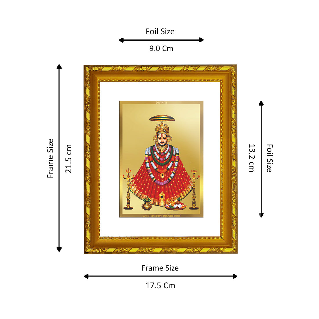 DIVINITI 24K Gold Plated Khatu Shyam Wall Photo Frame For Home Decor, Tabletop, Puja (21.5 X 17.5 CM)