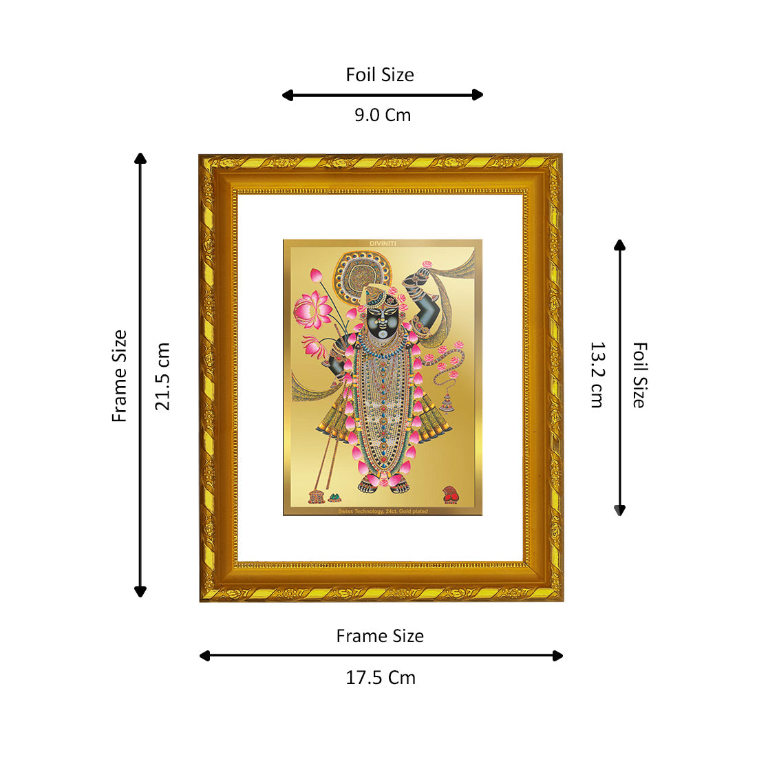 DIVINITI 24K Gold Plated Shrinathji Photo Frame For Home Wall Decor, Festival Gift (21.5 X 17.5 CM)