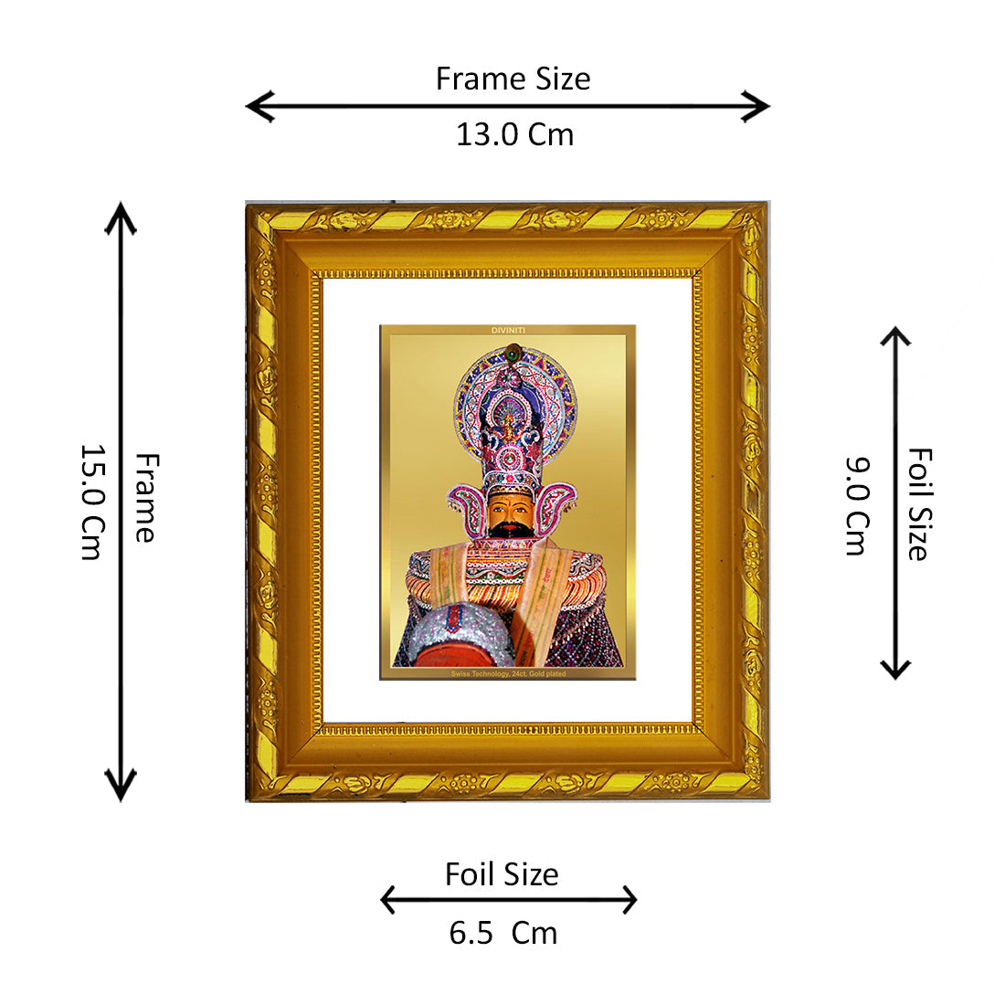 DIVINITI 24K Gold Plated Khatu Shyam Photo Frame For Home Wall Decor, TableTop, Puja (15.0 X 13.0 CM)