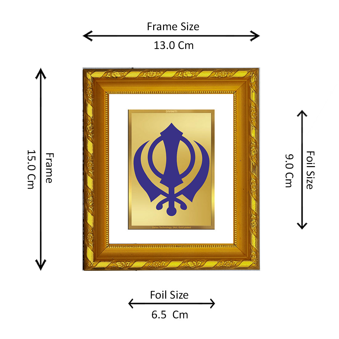 DIVINITI 24K Gold Plated Khanda Sahib Photo Frame For Living Room Decor, Worship, Gift (15.0 X 13.0 CM)