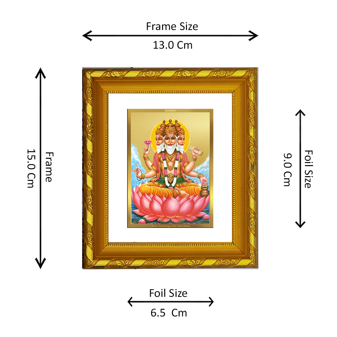 DIVINITI 24K Gold Plated Brahma Ji Photo Frame For Home Wall Decor, Festival Gift (15.0 X 13.0 CM)