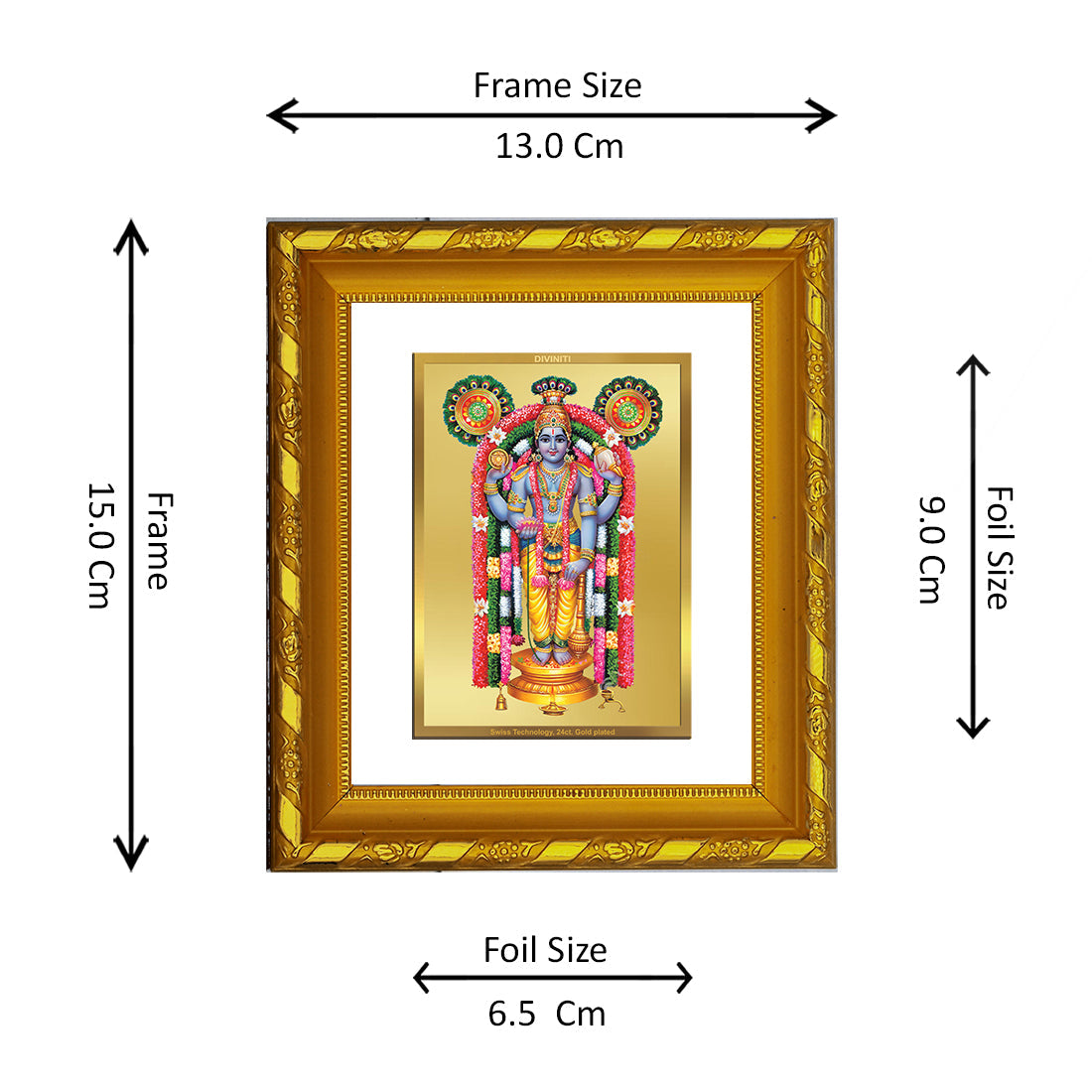 DIVINITI 24K Gold Plated Guruvayurappan Ji Photo Frame For Home Wall Decor, Festival Gift (15.0 X 13.0 CM)