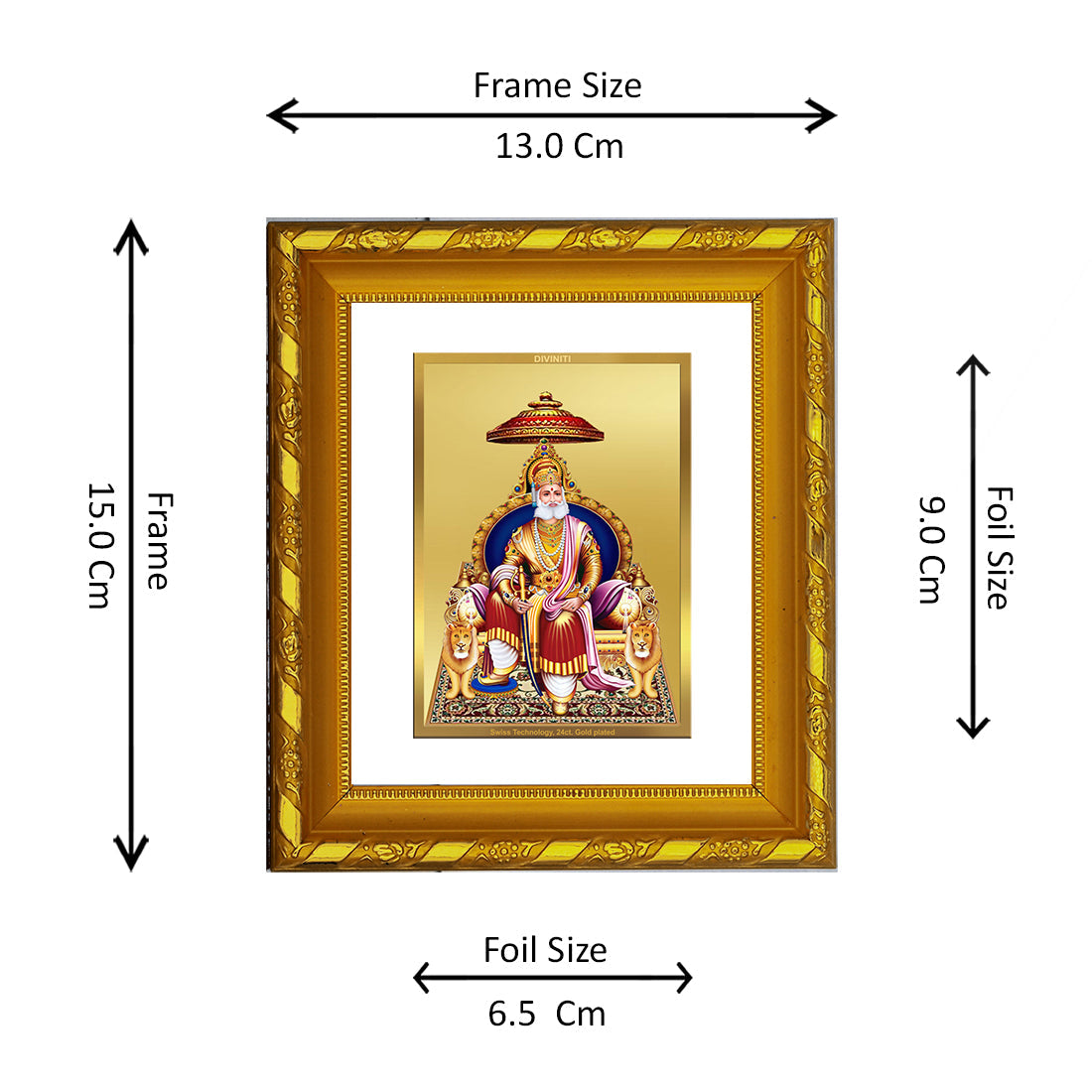 DIVINITI 24K Gold Plated Agrasen Maharaj Photo Frame For Home Decor, Luxury Gift (15.0 X 13.0 CM)