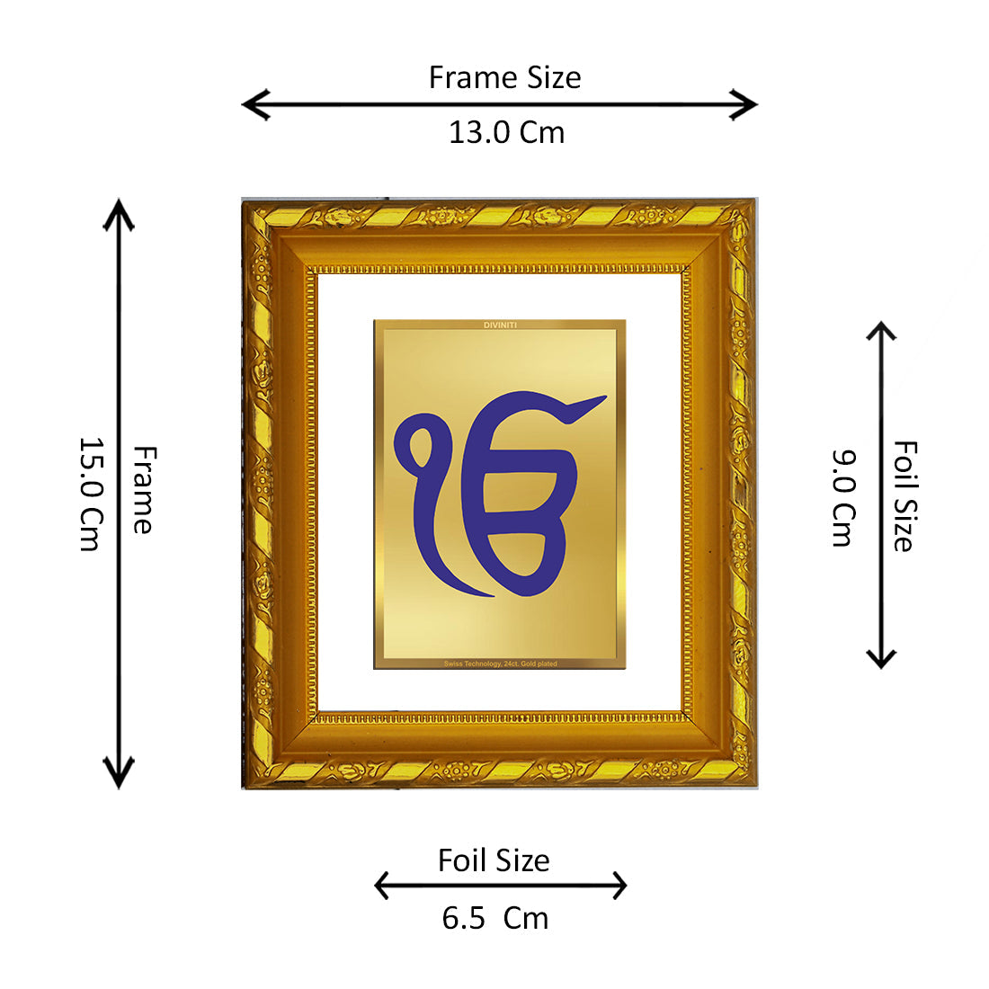 DIVINITI 24K Gold Plated Ik Onkar Photo Frame For Home Decor, TableTop, Prayer (15.0 X 13.0 CM)