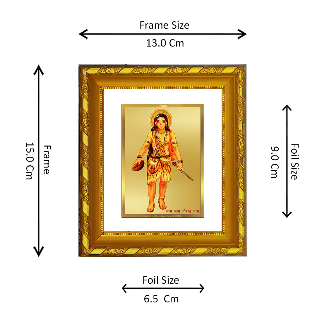 DIVINITI 24K Gold Plated Guru Gorakhnath Photo Frame For Home Decor, TableTop, Gift (15.0 X 13.0 CM)