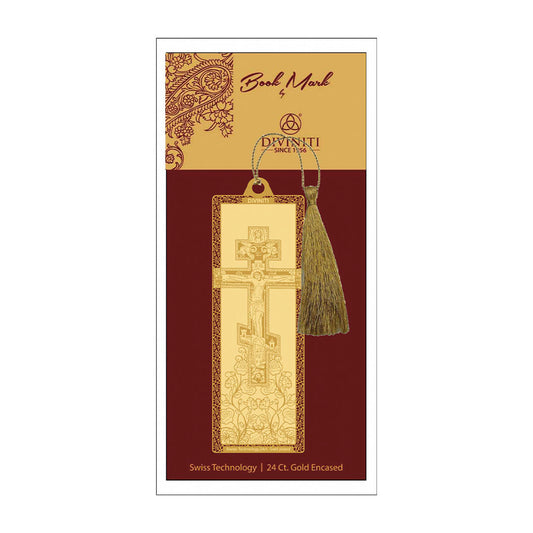 Diviniti 24K Gold Plated Bookmark with String | Design - Cross| Size -10cm x 4cm|Luxury Gifting