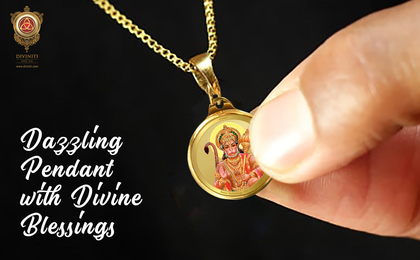 Diviniti 24K Double sided Gold Plated Pendant  Hanuman & Yantra|28 MM Flip Coin (1 PCS)