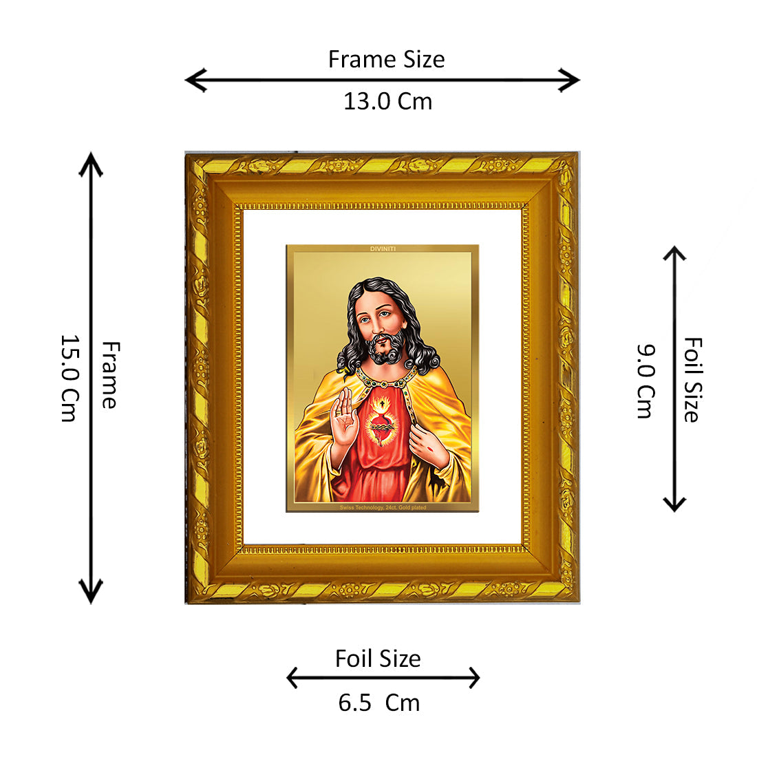 DIVINITI 24K Gold Plated Jesus Wall Photo Frame For Home Decor, Prayer, Gift (15.0 X 13.0 CM)