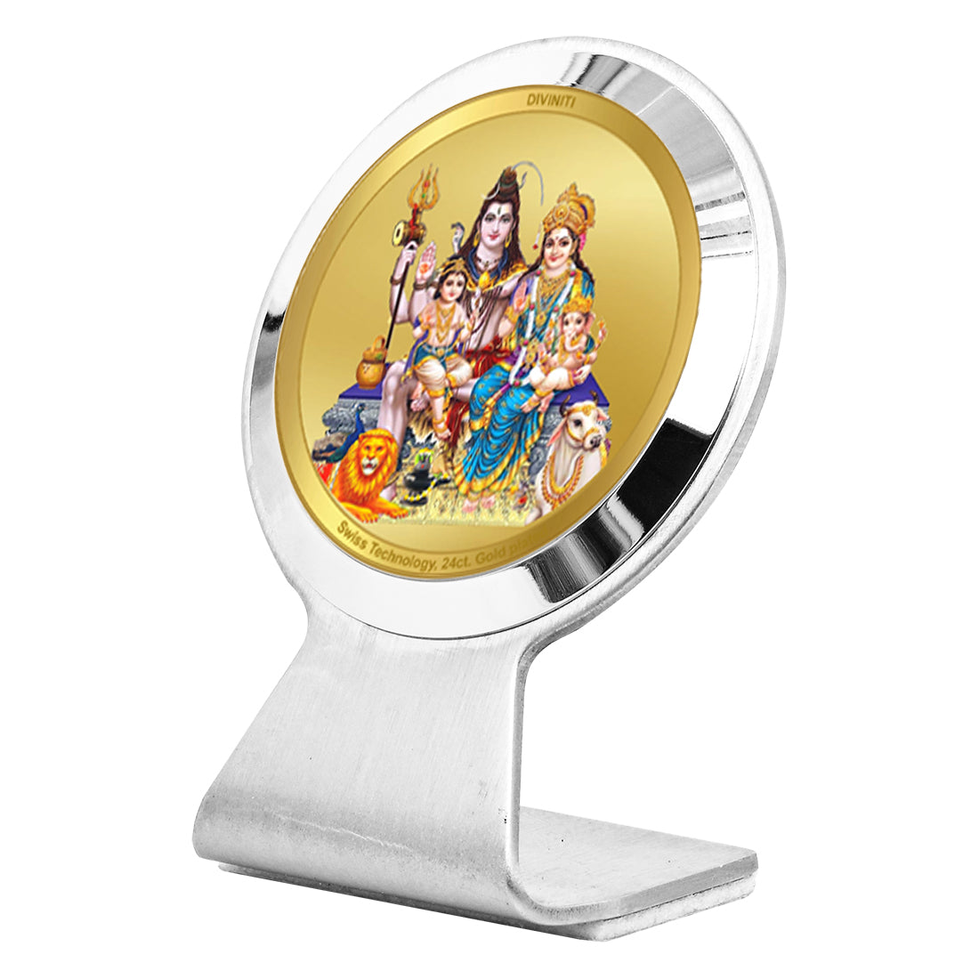 Diviniti 24K Gold Plated Shiv Parivar Frame For Car Dashboard, Home Decor & Puja Room (6.2 x 4.5 CM)