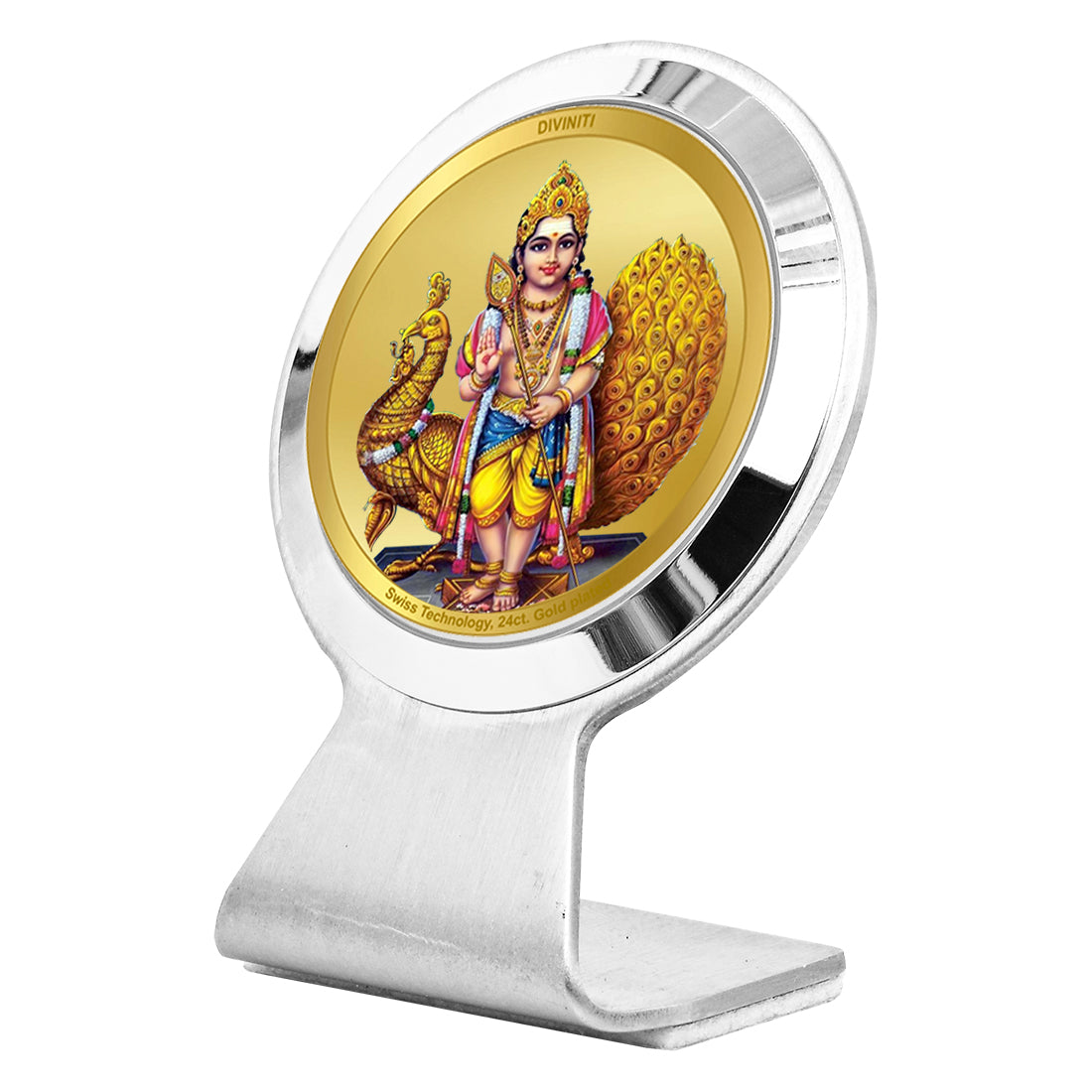 Diviniti 24K Gold Plated Karthikey Frame For Car Dashboard, Home Decor, Table Top, Puja, Gift (6.2 x 4.5 CM)