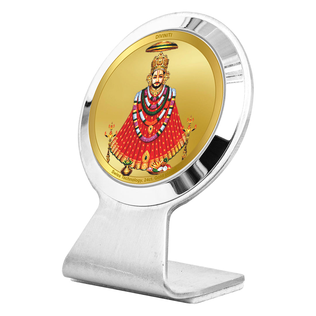 Diviniti 24K Gold Plated Khatu Shyam Frame For Car Dashboard, Home Decor, Table Top, Puja, Gift (6.2 x 4.5 CM)