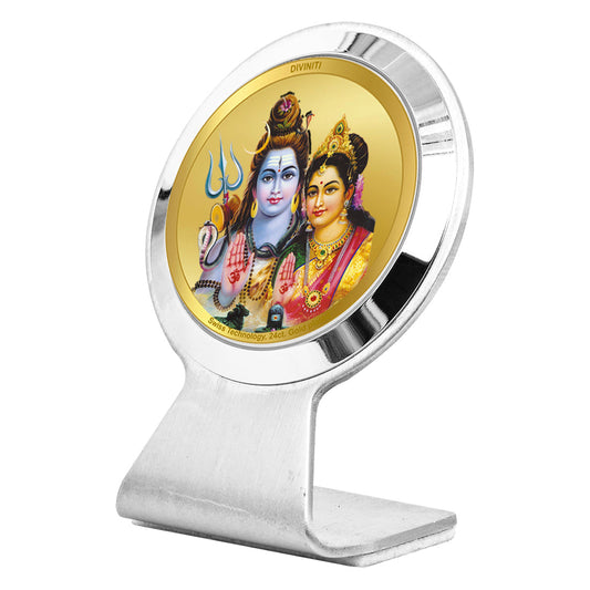 Diviniti 24K Gold Plated Shiva Parvati Frame For Car Dashboard, Home Decor, Table Top & Puja (6.2 x 4.5 CM)