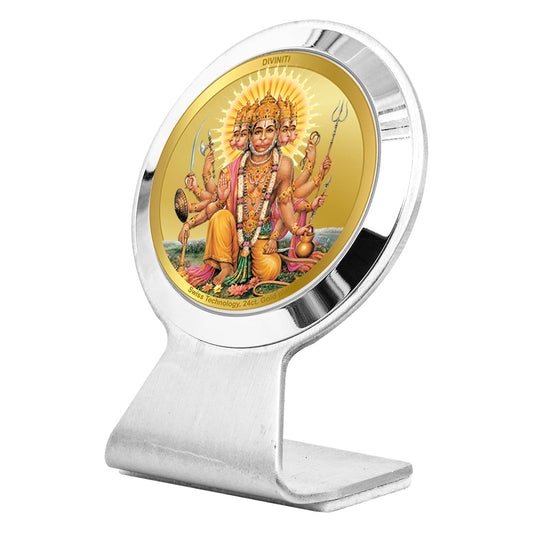 Diviniti 24K Gold Plated Panchmukhi Hanuman Frame For Car Dashboard, Home Decor, Puja, Gift (6.2 x 4.5 CM)