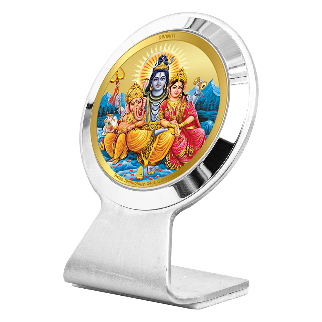 Diviniti 24K Gold Plated Shiv Parivar Frame For Car Dashboard, Home Decor & Puja Room (6.2 x 4.5 CM)