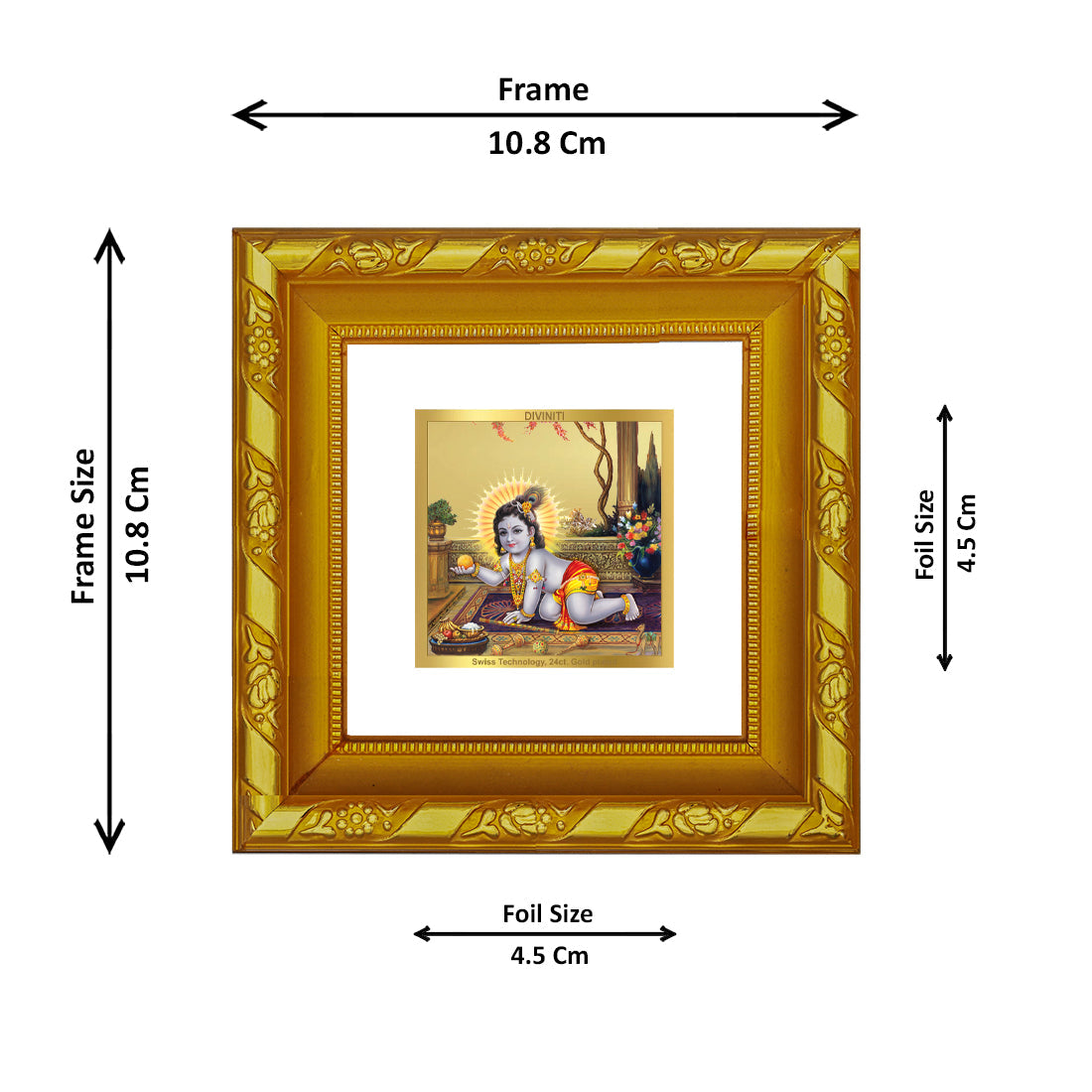 DIVINITI 24K Gold Plated Laddu Gopal Photo Frame For Home Decor, Puja, Housewarming (10.8 X 10.8 CM)