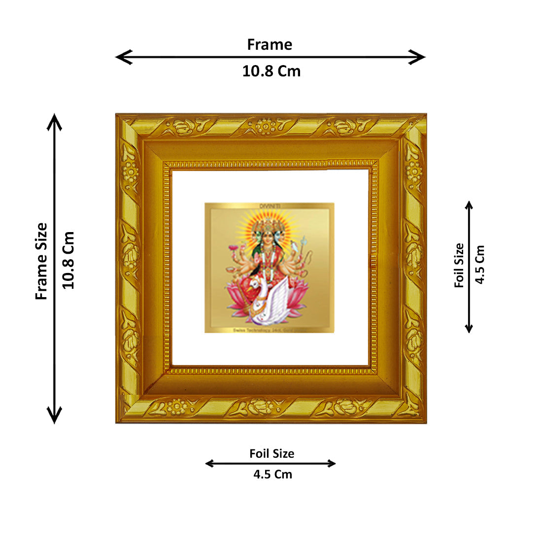 DIVINITI 24K Gold Plated Gayatri Mata Photo Frame For Home Decor, Festival Puja, Gift (10.8 X 10.8 CM)