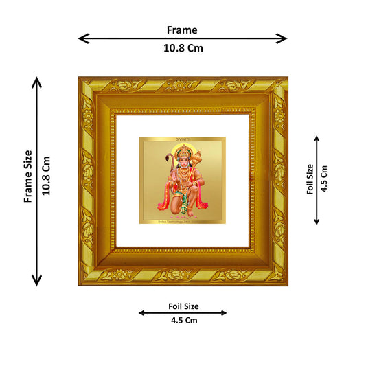 DIVINITI 24K Gold Plated Lord Hanuman Photo Frame For Home Decor, Puja, Festival Gift (10.8 X 10.8 CM)