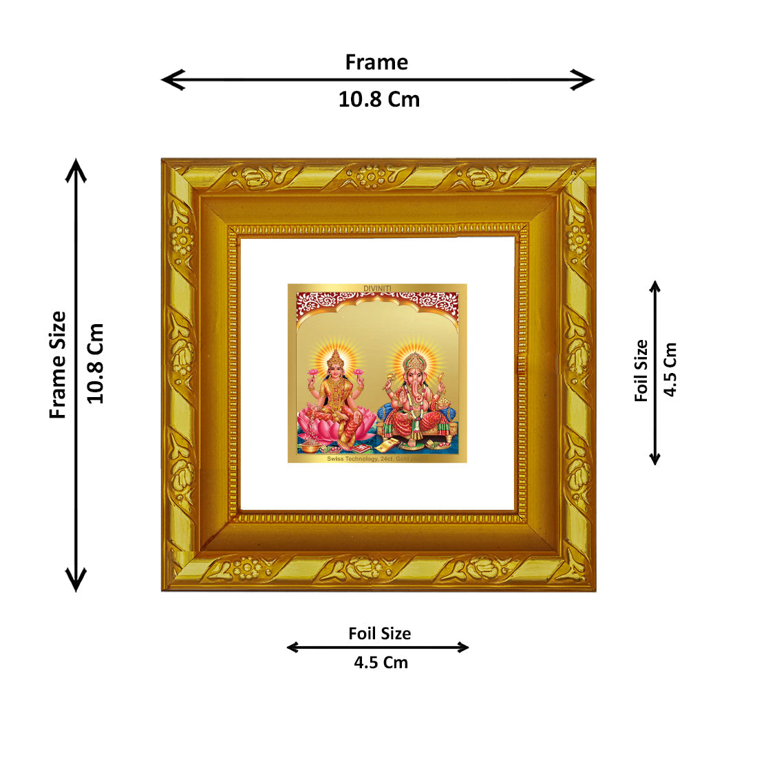 DIVINITI 24K Gold Plated Lakshmi Ganesha Photo Frame For Home Decor, Diwali Puja, Wealth (10.8 X 10.8 CM)