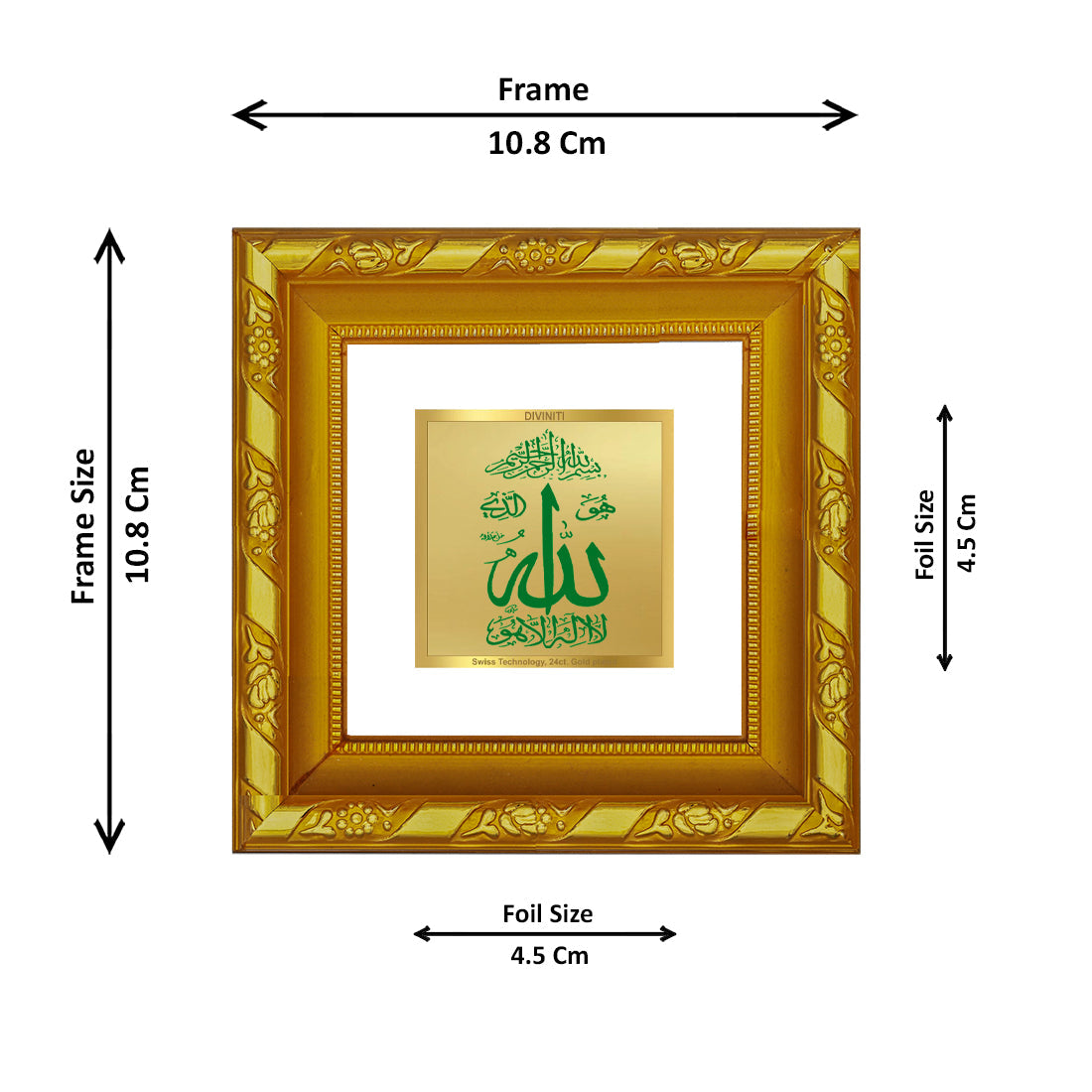 DIVINITI 24K Gold Plated Allah Religious Photo Frame For Home Decor, TableTop, Gift (10.8 X 10.8 CM)