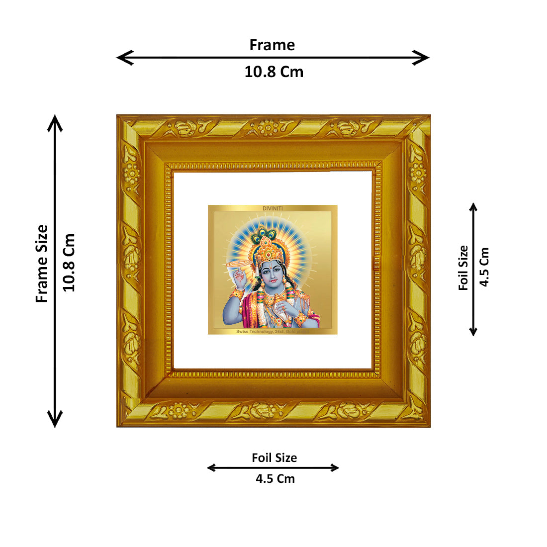 DIVINITI 24K Gold Plated Lord Vishnu Photo Frame For Living Room, Puja, Festive Gift (10.8 X 10.8 CM)