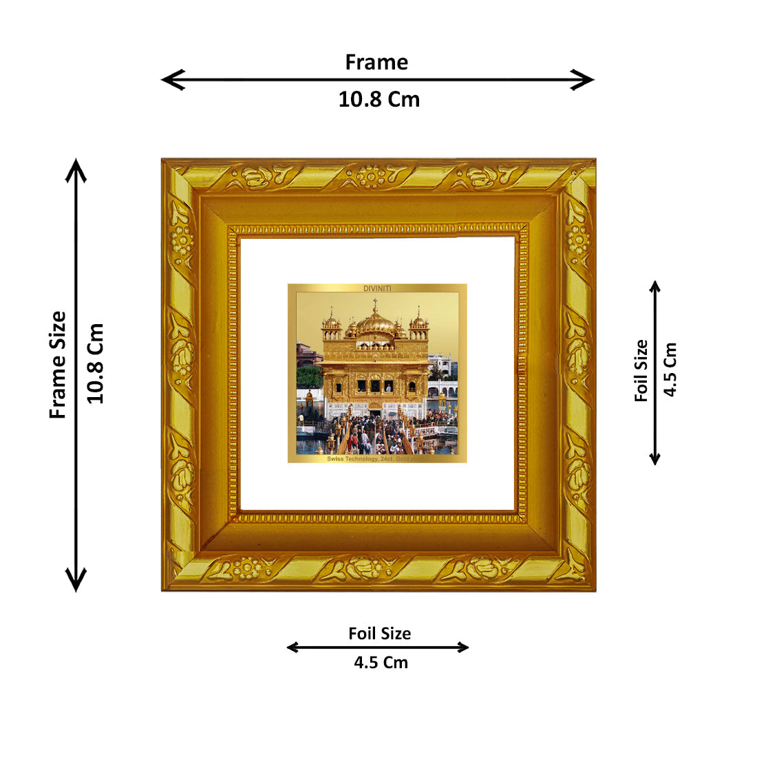 DIVINITI 24K Gold Plated Golden Temple Photo Frame For Home Decor Showpiece, Festive Gift (10.8 X 10.8 CM)