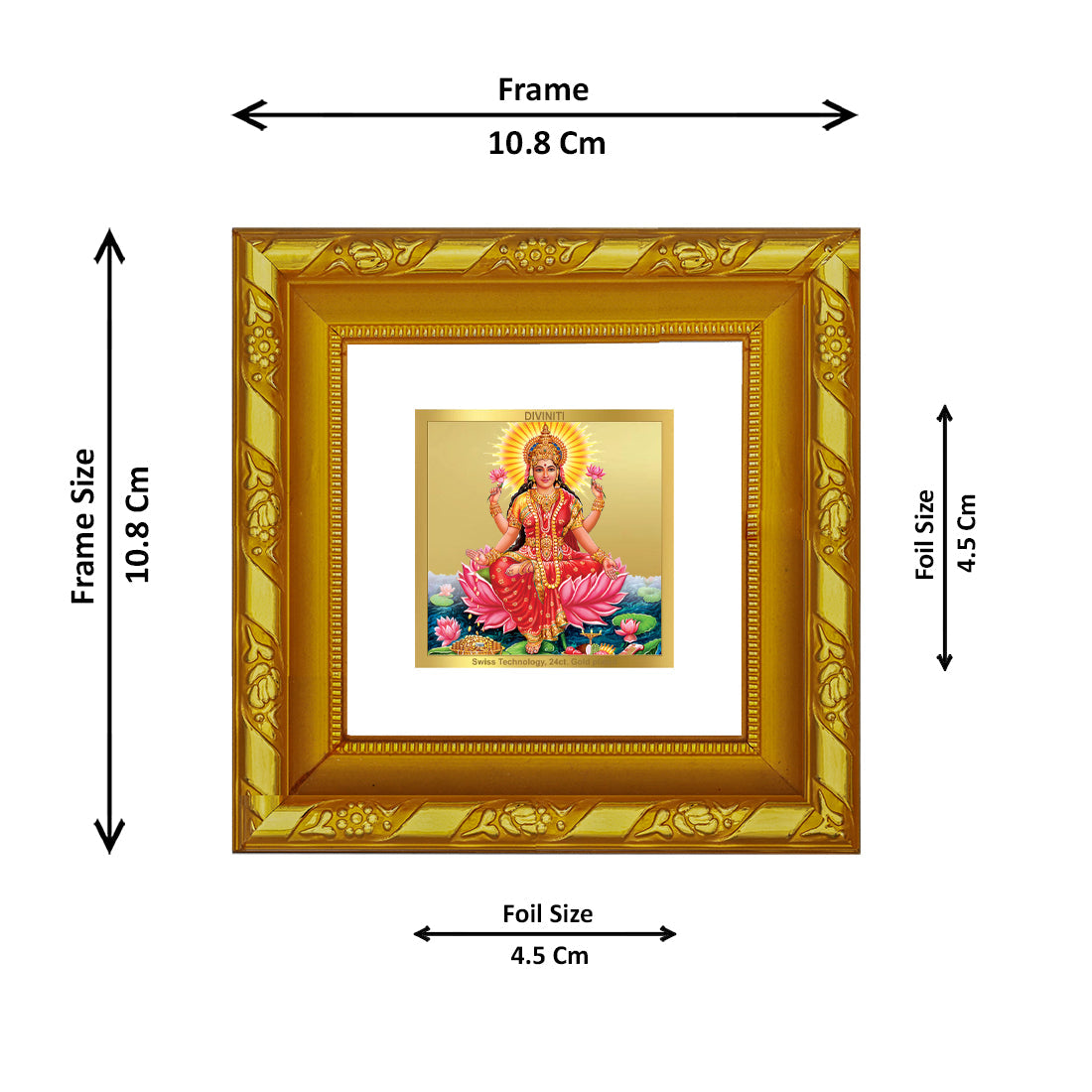 DIVINITI 24K Gold Plated Lakshmi Mata Photo Frame For Home Decor, Puja, Wealth, Fortune (10.8 X 10.8 CM)