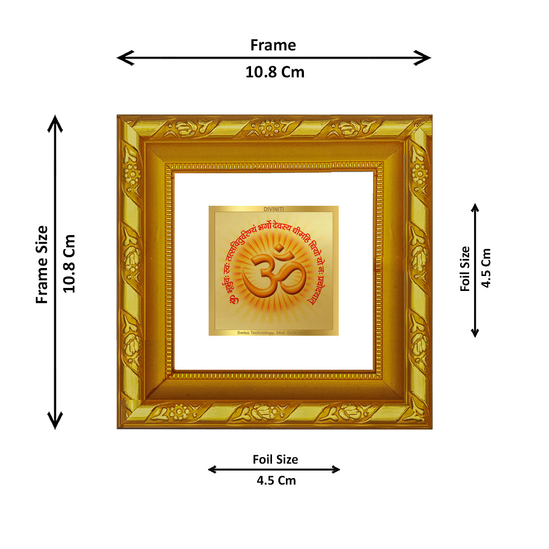 DIVINITI 24K Gold Plated Om Gayatri Mantra Photo Frame For Home Decor, Office, Gift (10.8 X 10.8 CM)