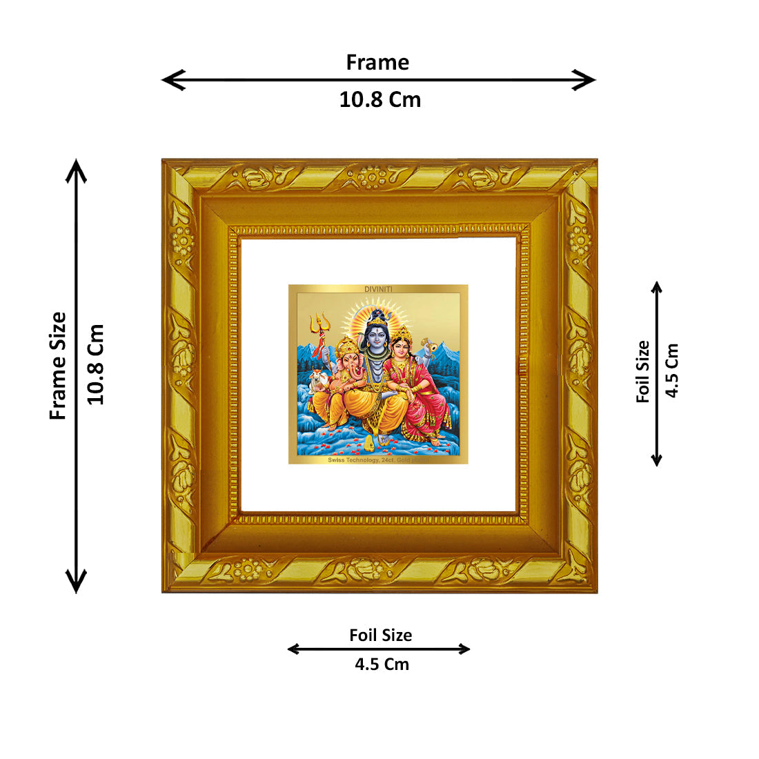 DIVINITI 24K Gold Plated Shiv Parivar Photo Frame For Home Decor, Tabletop, Festive Gift (10.8 X 10.8 CM)