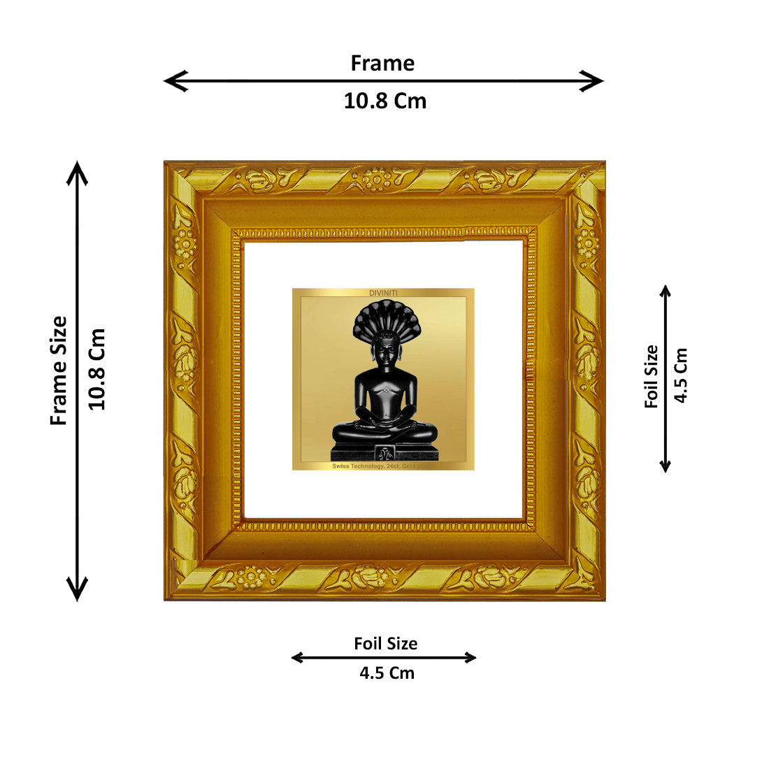 DIVINITI 24K Gold Plated Parshvanatha Photo Frame For Home Decor, Prayer, Gift (10.8 X 10.8 CM)