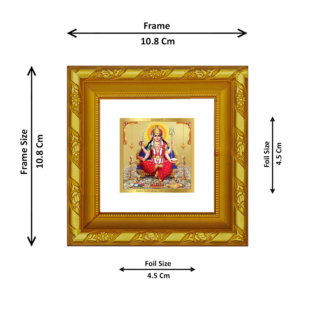 DIVINITI 24K Gold Plated Santoshi Mata Photo Frame For Home Decor, Puja, Gift (10.8 X 10.8 CM)