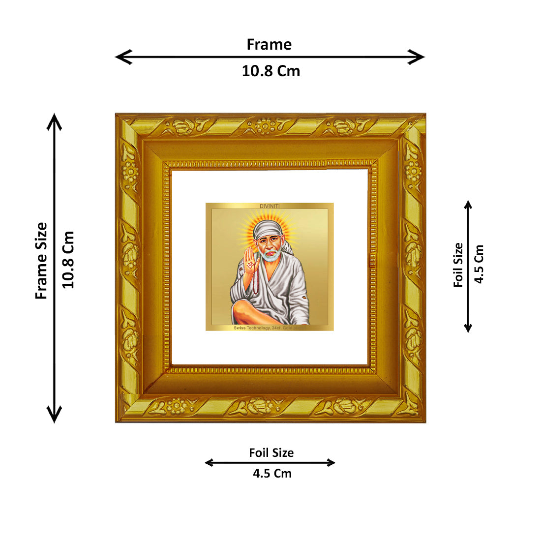 DIVINITI 24K Gold Plated Sai Baba Photo Frame For Home Decor, Table, Prayer, Festive Gift (10.8 X 10.8 CM)