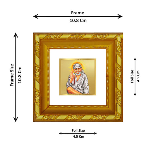 DIVINITI 24K Gold Plated Sai Baba Photo Frame For Home Decor, Table, Prayer, Festive Gift (10.8 X 10.8 CM)