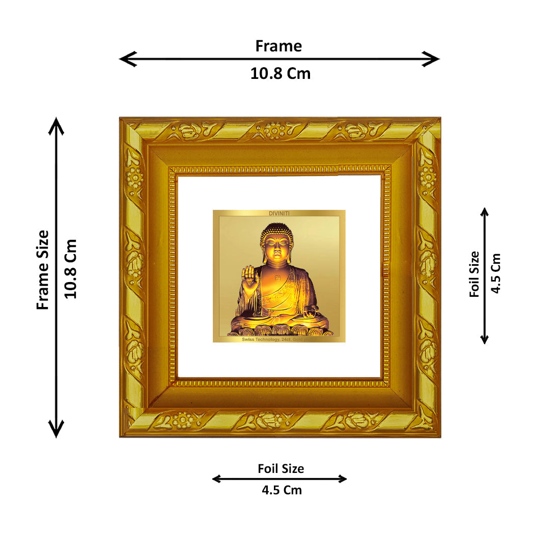 DIVINITI 24K Gold Plated Buddha Spiritual Photo Frame For Home Decor, Prayer, Gift (10.8 CM X 10.8 CM)