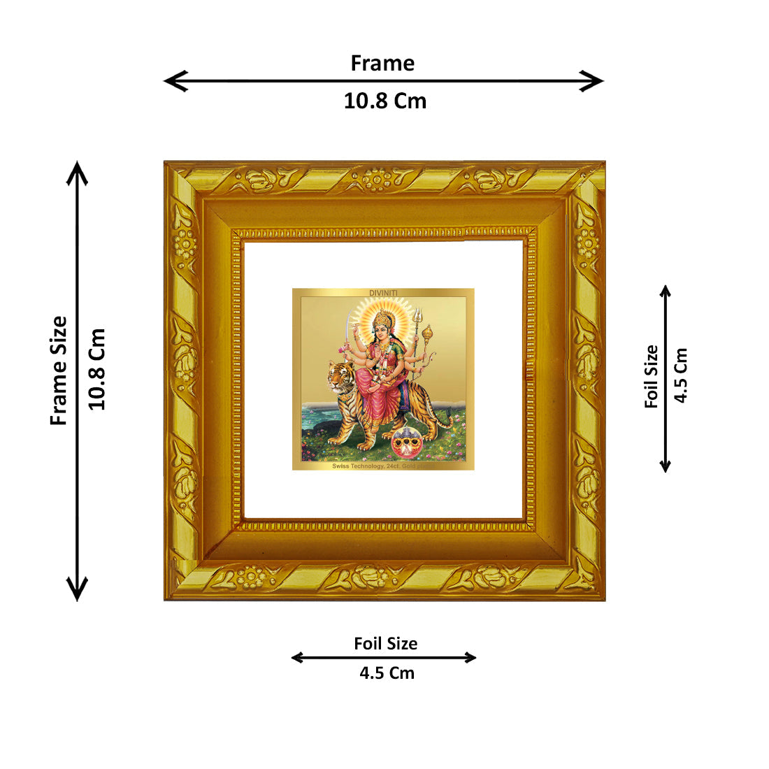 Diviniti Durga Gold Plated Wall Photo Frame, Table Decor| DG Frame 103 Size 1A and 24K Gold Plated Foil (10.8 CM X 10.8 CM)