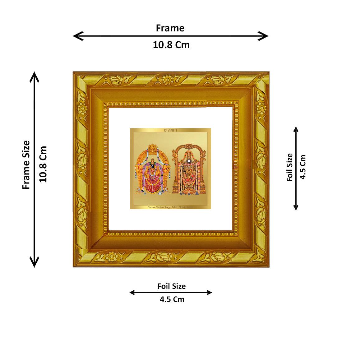 DIVINITI 24K Gold Plated Padmavathi Balaji Photo Frame For Home Decor, Festive Gift, Puja (10.8 X 10.8 CM)