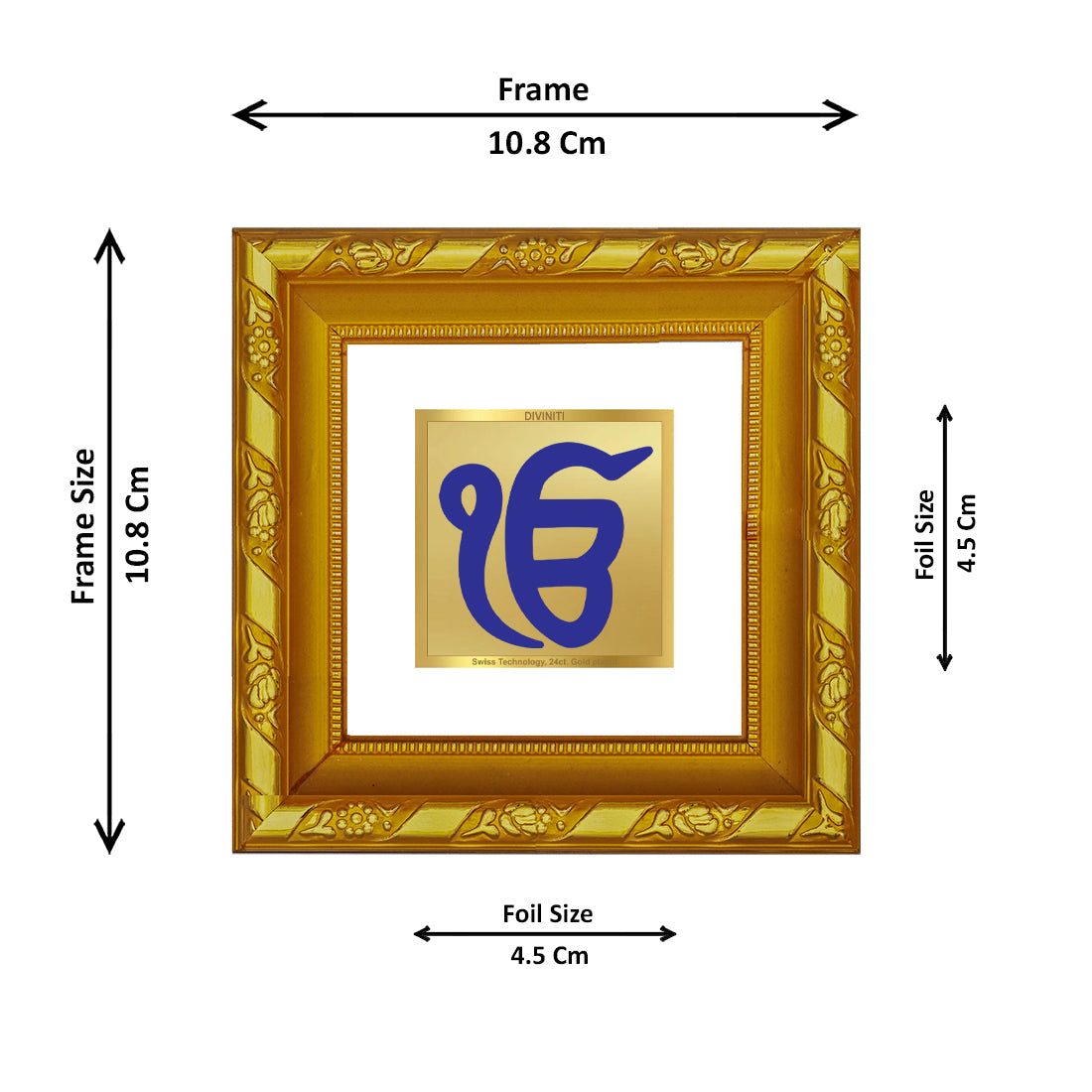 DIVINITI 24K Gold Plated Ik Onkar Photo Frame For Living Room, TableTop, Prayer, Gift (10.8 X 10.8 CM)